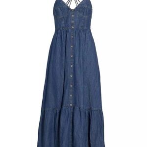En Saison Denim Maxi Dress in Indigo Blue with Strappy Back